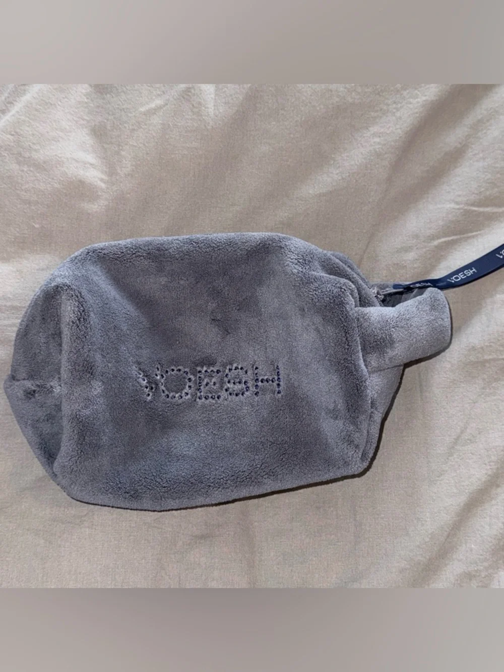 VOESH Grey Plush Toiletries Cosmetic Terry Cloth Pouch Logo